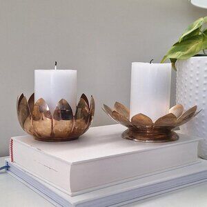 Vintage Silver candle holders or could be  flower frog vase Lotus flower bowl